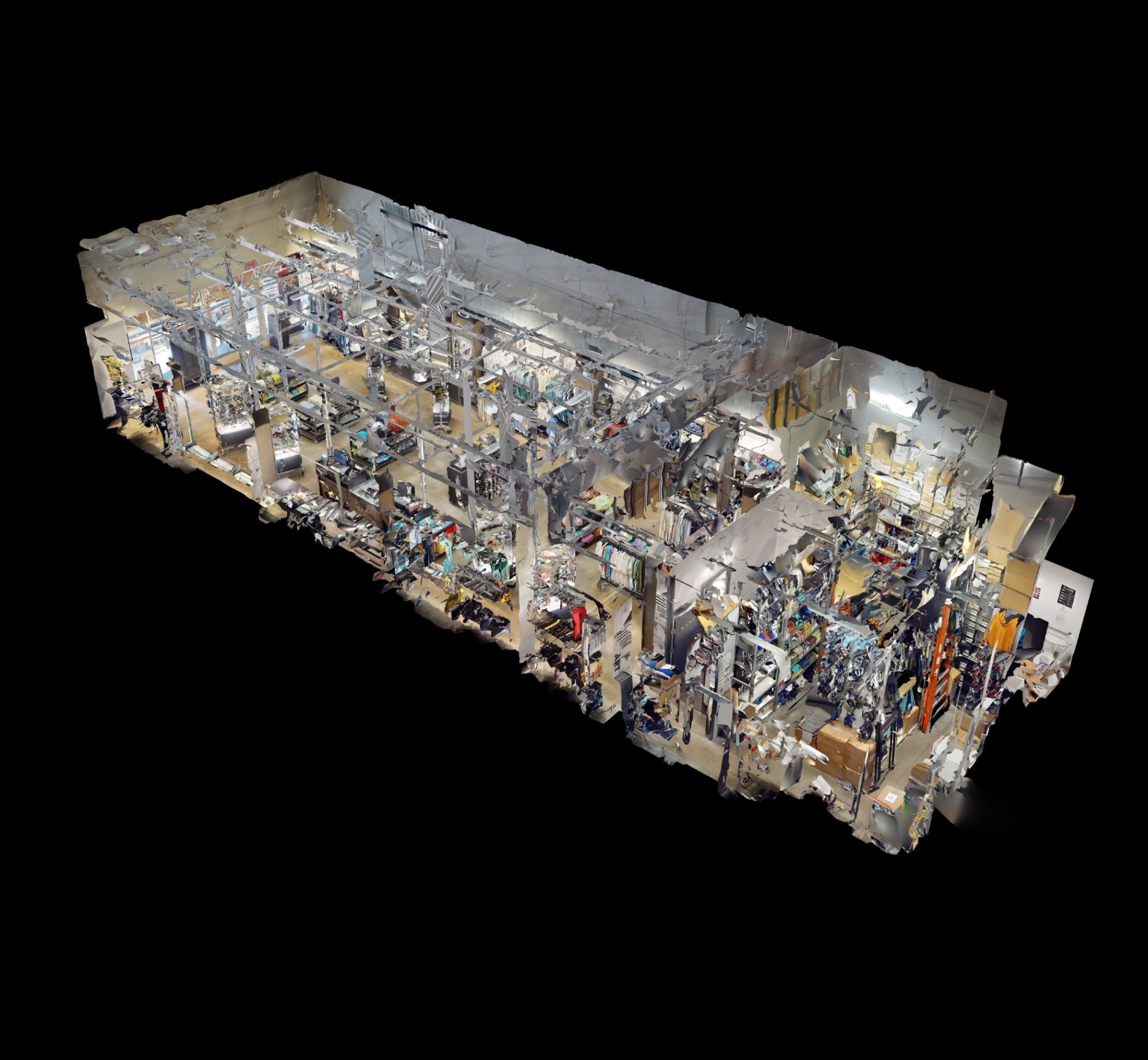 Complete three-dimensional view of a commercial retail environment